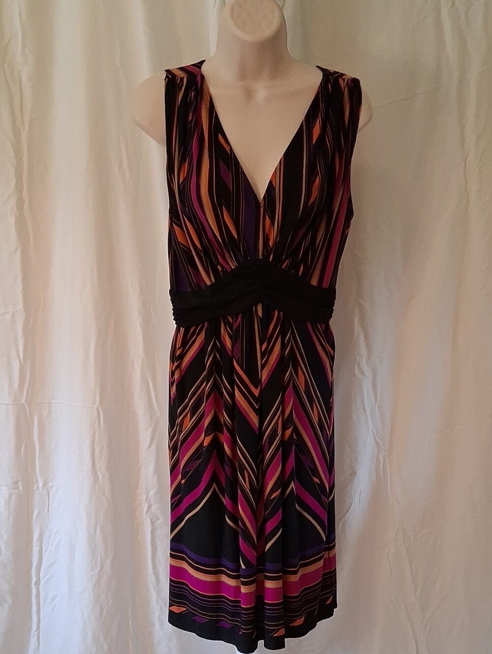 Cato Black Midi Dress with Pink & Orange Chevron Print